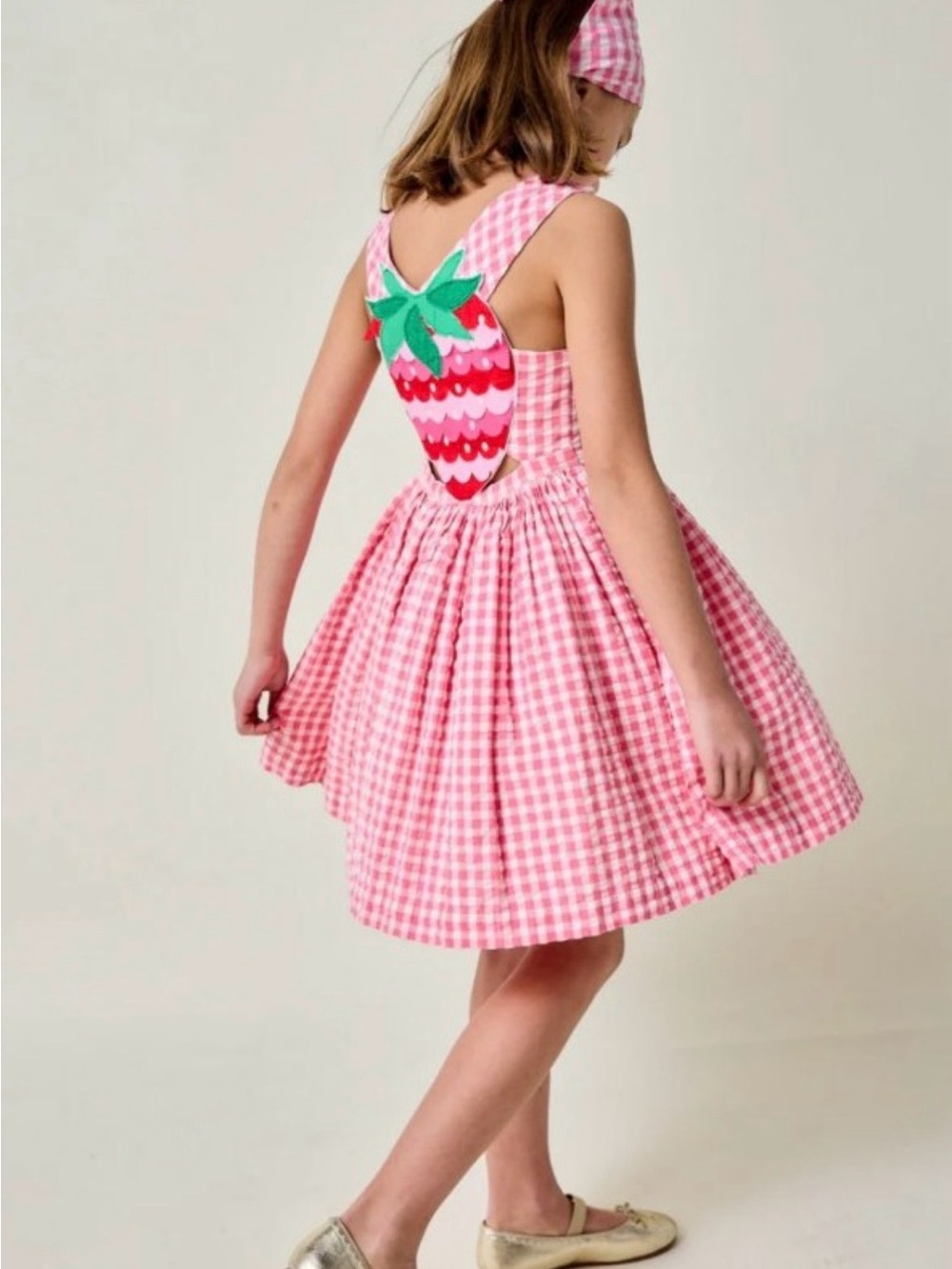 Mini Boden Zadie Pink Gingham Strawberry Back Sundress